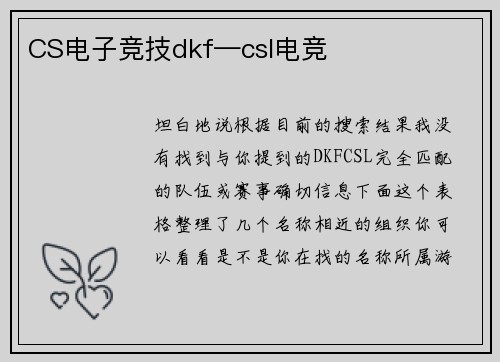 CS电子竞技dkf—csl电竞